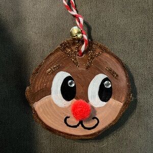 Handcrafted Reindeer Ornament with Red PomPom Nose and Rhinestone Eyes